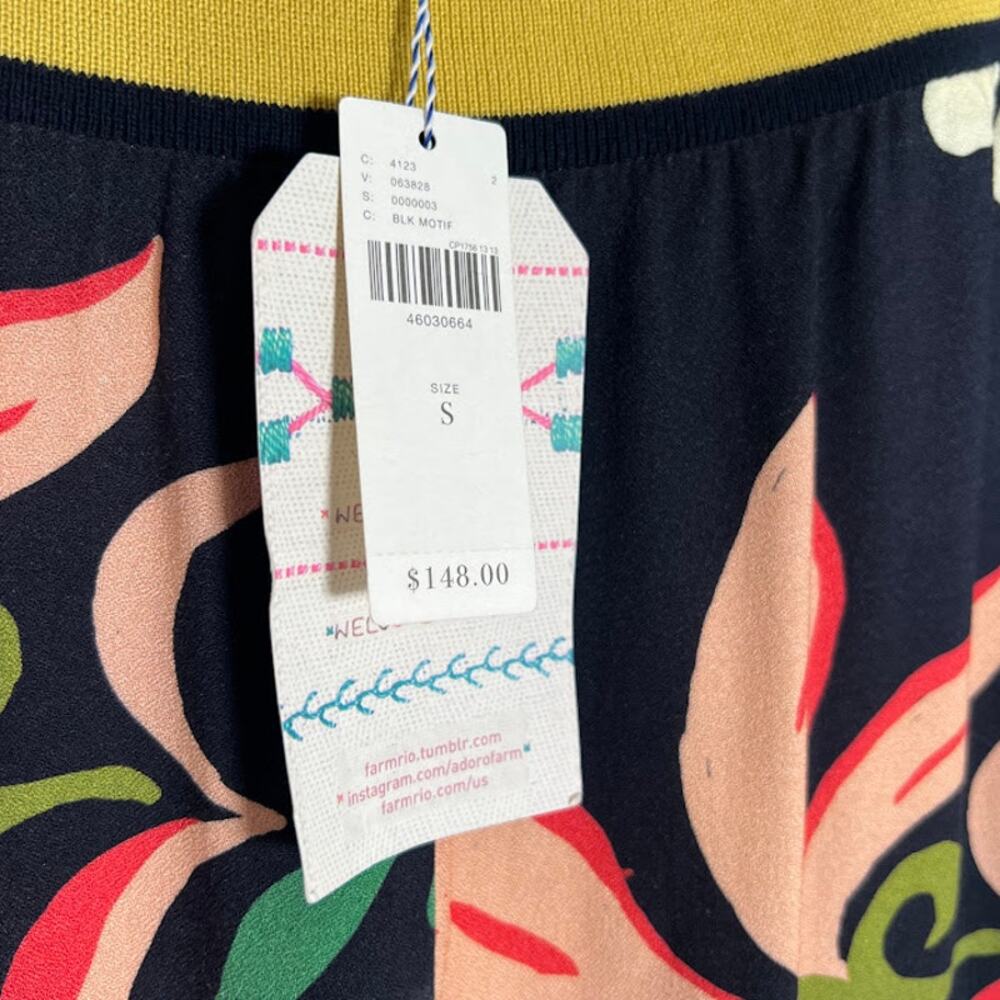 NEW! Farm Rio Calla Flared Retro Floral Pants S Black Motif Retro Boho $148 - Picture 9 of 11